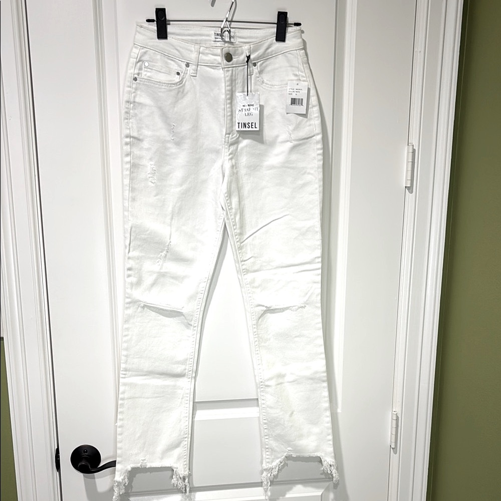 Tinsel White Denim Stretch Distressed High Rise Jeans Size 26 NWT